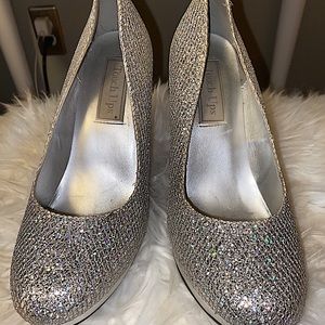 Silver glitter heels